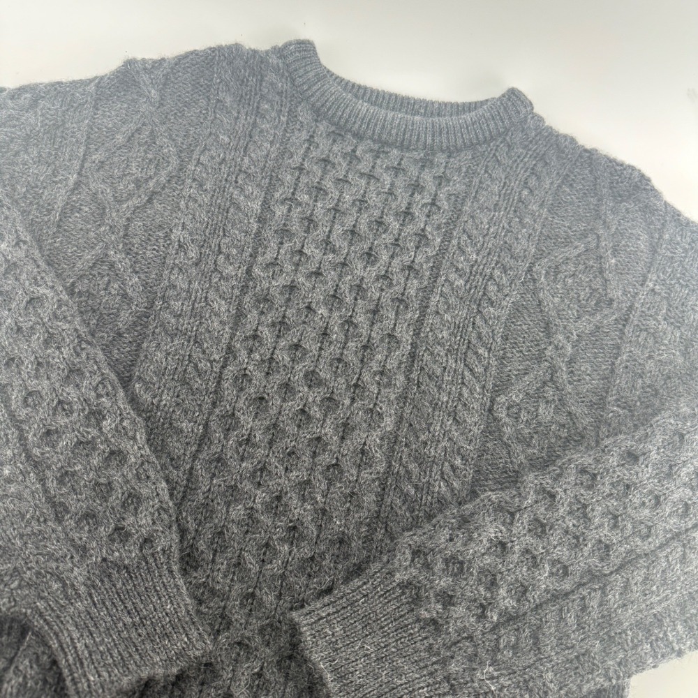 Aran Crafts Ireland Mens Charcoal Grey 100% Wool Cable Knit Sweater Size S